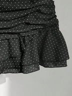 Elamini Women's Fashion Pleated Layered Decor Sweet Design Charming Polka Dot Ruffle Hem Vacation Style Skirt