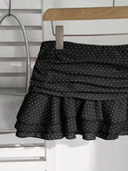 Elamini Women's Fashion Pleated Layered Decor Sweet Design Charming Polka Dot Ruffle Hem Vacation Style Skirt