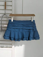 Elamini Women's Fashion Pleated Layered Decor Sweet Design Charming Polka Dot Ruffle Hem Vacation Style Skirt