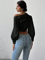 Firerie Women Casual Elegant Refined Commute Office Asymmetrical Hem Long Sleeve Blazer Collar