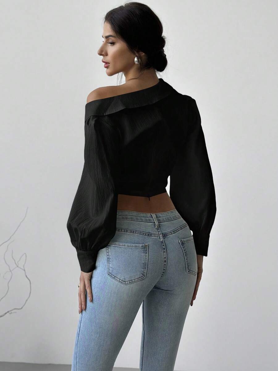 Firerie Women Casual Elegant Refined Commute Office Asymmetrical Hem Long Sleeve Blazer Collar