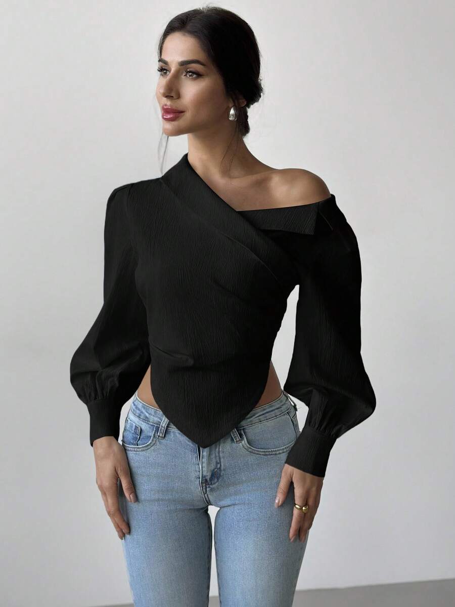 Firerie Women Casual Elegant Refined Commute Office Asymmetrical Hem Long Sleeve Blazer Collar