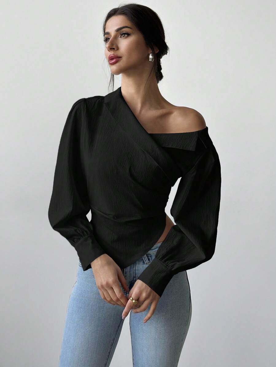 Firerie Women Casual Elegant Refined Commute Office Asymmetrical Hem Long Sleeve Blazer Collar