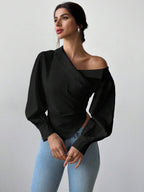 Firerie Women Casual Elegant Refined Commute Office Asymmetrical Hem Long Sleeve Blazer Collar