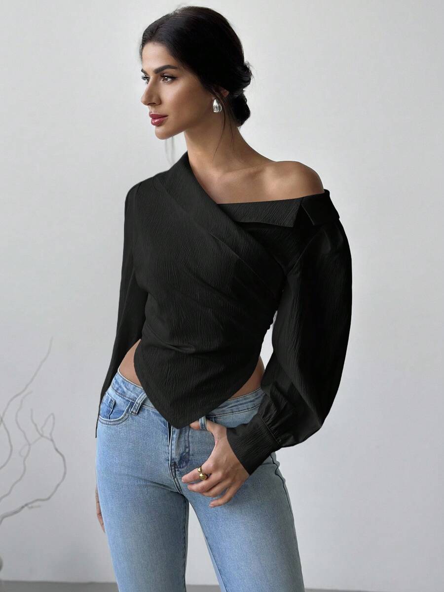 Firerie Women Casual Elegant Refined Commute Office Asymmetrical Hem Long Sleeve Blazer Collar