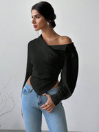 Firerie Women Casual Elegant Refined Commute Office Asymmetrical Hem Long Sleeve Blazer Collar