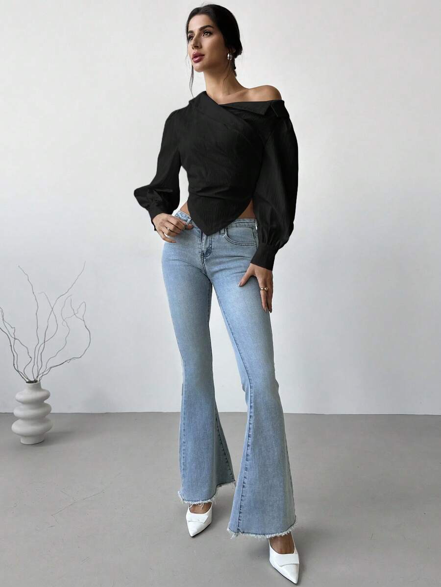 Firerie Women Casual Elegant Refined Commute Office Asymmetrical Hem Long Sleeve Blazer Collar