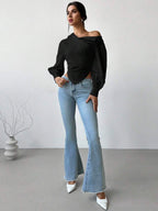 Firerie Women Casual Elegant Refined Commute Office Asymmetrical Hem Long Sleeve Blazer Collar