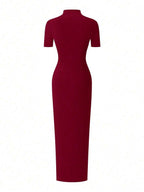 EARO Women's Long Slit Bodycon Dress, High-End Elegant Fashion Casual Versatile Layering Dress, TighRucheded Long Sleeve High Neck Knit Stretchy Mini Dress