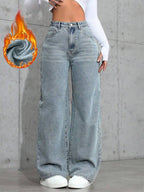 SHEIN ICON Casual Relaxed-Fit High-Waist Straight Leg Denim Jeans