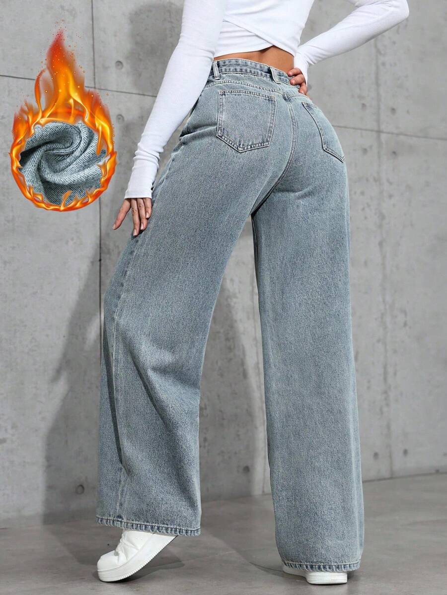 SHEIN ICON Casual Relaxed-Fit High-Waist Straight Leg Denim Jeans