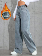 SHEIN ICON Casual Relaxed-Fit High-Waist Straight Leg Denim Jeans