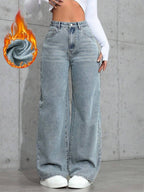 SHEIN ICON Casual Relaxed-Fit High-Waist Straight Leg Denim Jeans