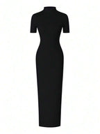 EARO Women's Long Slit Bodycon Dress, High-End Elegant Fashion Casual Versatile Layering Dress, TighRucheded Long Sleeve High Neck Knit Stretchy Mini Dress