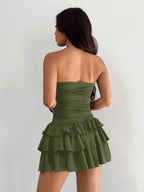 MainGRL Knitted Fabric A-Line Sleeveless Mini Dress In Burgundy Tube Top Dress Ruffle Dress,Party Dress