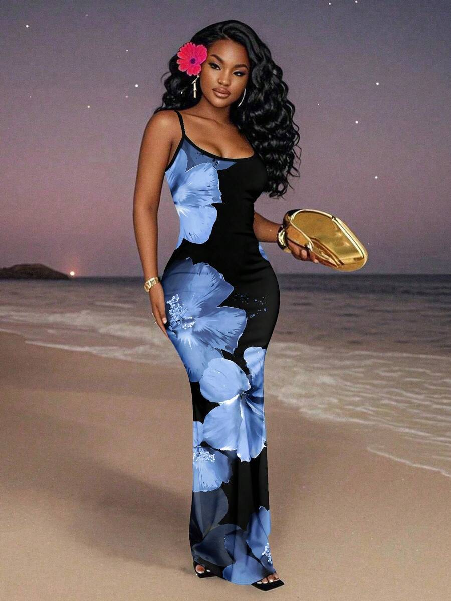 Slaydiva 2025/Summer Outfits For Women/Fall Women Clothes/Summer Dresses For Women/Elegant Dresses For Women/Wedding Guest Dress Women/Vacation Outfits Woman/Going Out/Classy Outfits For Women/Floral Graphic Casual Minimalist Sleeveless Dress Chic Dress