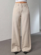 SHEIN ICON Women's Loose Fit Wide Leg Pockets Casual Versatile Jeans Pants