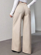 SHEIN ICON Women's Loose Fit Wide Leg Pockets Casual Versatile Jeans Pants