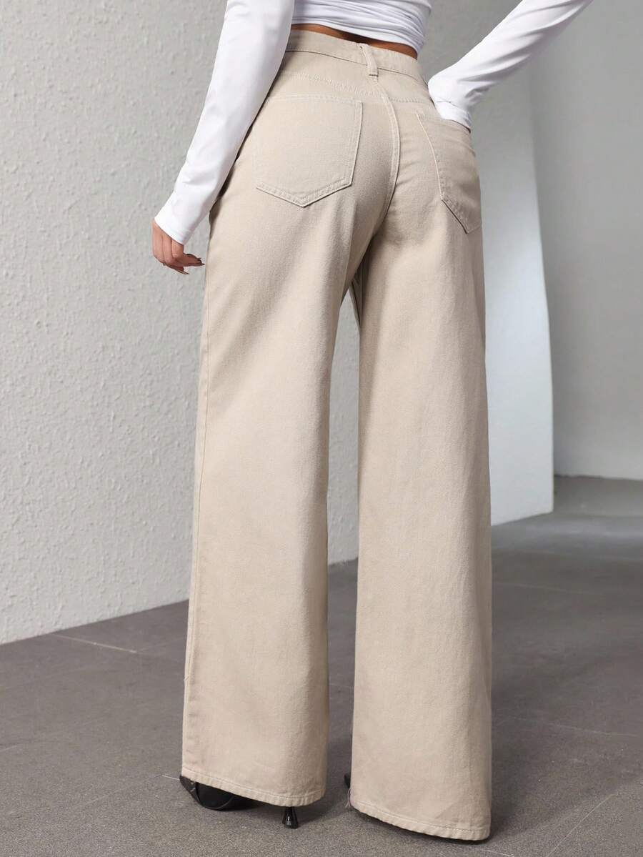 SHEIN ICON Women's Loose Fit Wide Leg Pockets Casual Versatile Jeans Pants