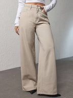 SHEIN ICON Women's Loose Fit Wide Leg Pockets Casual Versatile Jeans Pants