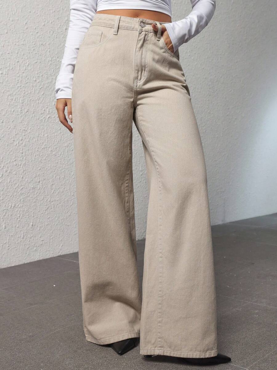 SHEIN ICON Women's Loose Fit Wide Leg Pockets Casual Versatile Jeans Pants