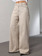 SHEIN ICON Women's Loose Fit Wide Leg Pockets Casual Versatile Jeans Pants