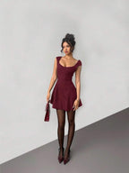 Aloruh Women's Solid Color Sweetheart Neck Cap Sleeve Fashionable Mini Dress,Party Dresses For Women