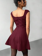Aloruh Women's Solid Color Sweetheart Neck Cap Sleeve Fashionable Mini Dress,Party Dresses For Women