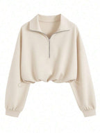 Airaco Women's Solid Color Drop Shoulder Long Sleeve Vintage American Style Half Zip Niche Sweatshirt Pullover Fall