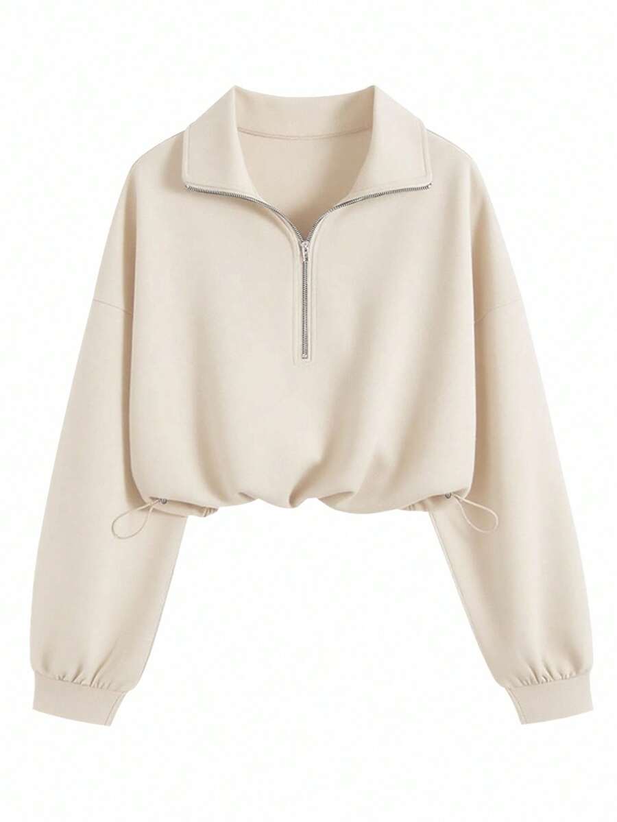 Airaco Women's Solid Color Drop Shoulder Long Sleeve Vintage American Style Half Zip Niche Sweatshirt Pullover Fall