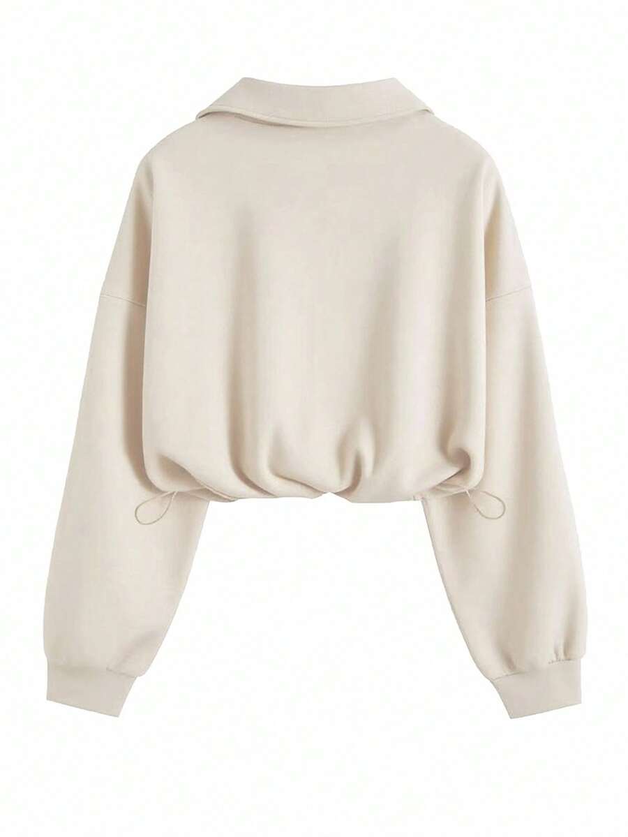 Airaco Women's Solid Color Drop Shoulder Long Sleeve Vintage American Style Half Zip Niche Sweatshirt Pullover Fall