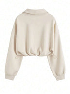 Airaco Women's Solid Color Drop Shoulder Long Sleeve Vintage American Style Half Zip Niche Sweatshirt Pullover Fall