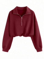 Airaco Women's Solid Color Drop Shoulder Long Sleeve Vintage American Style Half Zip Niche Sweatshirt Pullover Fall