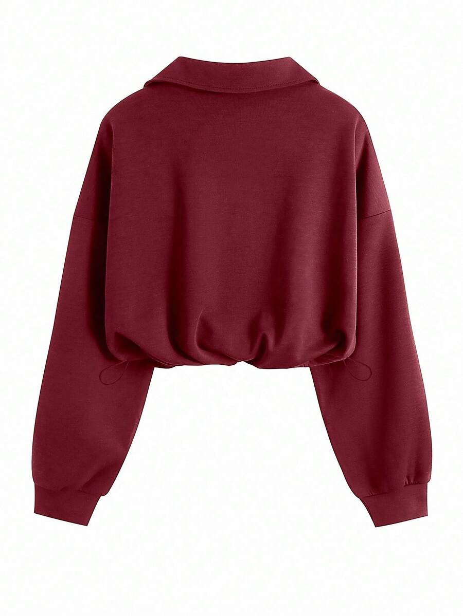 Airaco Women's Solid Color Drop Shoulder Long Sleeve Vintage American Style Half Zip Niche Sweatshirt Pullover Fall