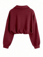 Airaco Women's Solid Color Drop Shoulder Long Sleeve Vintage American Style Half Zip Niche Sweatshirt Pullover Fall