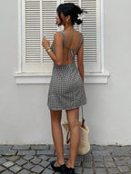 Easelle Women's Solid Color Backless Lace-Up Sleeveless Mini Summer Dress