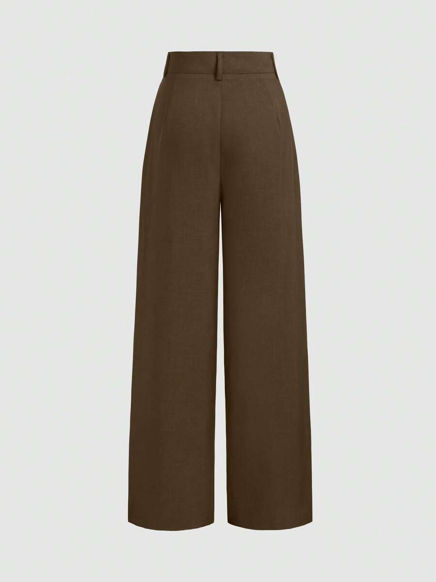 Vela Rue Minimalist Design Jumpsuit Pants, Hook & Zipper Closure, Thin Solid Green Straight Leg Trousers, Flattering Wide Leg, Fashionable All Season