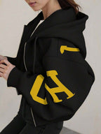 INAWLY Hooded Thermal Lined Sweatshirt, Autumn/Winter Short Loose Jacket,Ladies Spring/Fall Casual Pocket,Zipper Three Quarter Length Sleeve Hooded Oversized Regular Apricot Drop Shoulder Zip Up Women Hoodies,Three Quarter Sleeve Tops Graduation,Back To School Outfits,Graduation,Teacher Outfits For Women,Back To School Pullover
