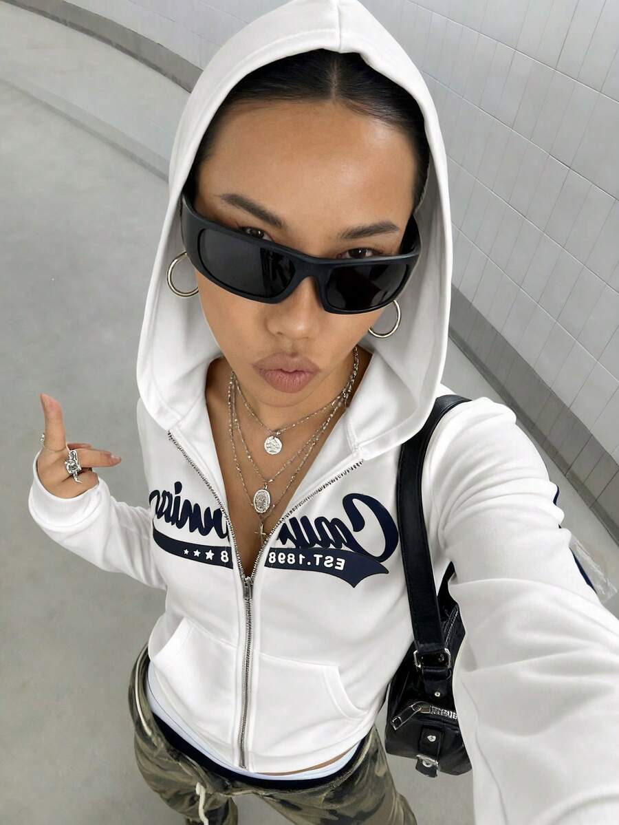 StreetHx Retro American Style Fitted Zip Up Hoodie Jacket For Women,Graduation,Teacher,Back To School Pullover Fall