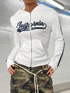 StreetHx Retro American Style Fitted Zip Up Hoodie Jacket For Women,Graduation,Teacher,Back To School Pullover Fall