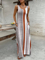 EMERY ROSE Women's Retro Striped Sleeveless Round Neck Dress