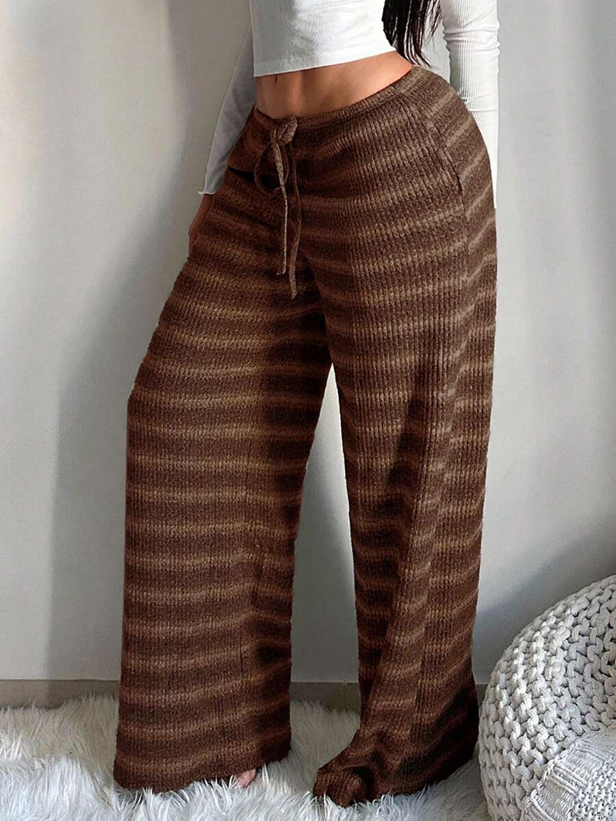 SHEIN SXY Women's Comfortable Casual Simple Low Waist Drawstring Wide Leg Pants Striped Pants Set Comfy Pants Set Women Lounge Pants Set