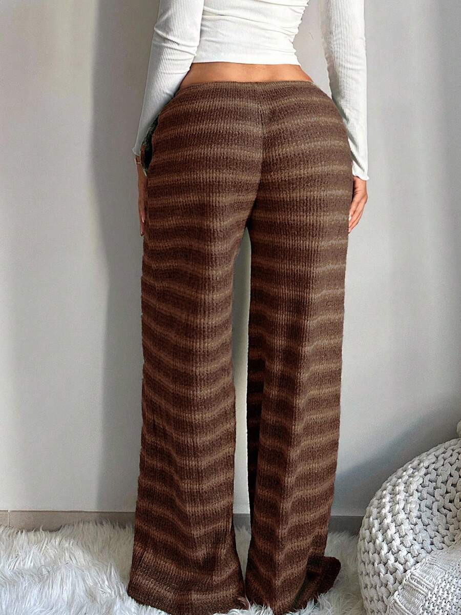 SHEIN SXY Women's Comfortable Casual Simple Low Waist Drawstring Wide Leg Pants Striped Pants Set Comfy Pants Set Women Lounge Pants Set