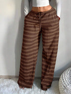 SHEIN SXY Women's Comfortable Casual Simple Low Waist Drawstring Wide Leg Pants Striped Pants Set Comfy Pants Set Women Lounge Pants Set