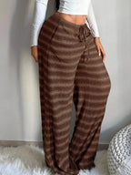SHEIN SXY Women's Comfortable Casual Simple Low Waist Drawstring Wide Leg Pants Striped Pants Set Comfy Pants Set Women Lounge Pants Set
