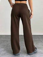 SHEIN PETITE Comfortable And Casual Plain Knitted Low-Rise Wide-Leg Women's Sweatpants Baggy