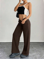 SHEIN PETITE Comfortable And Casual Plain Knitted Low-Rise Wide-Leg Women's Sweatpants Baggy