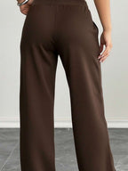 SHEIN PETITE Comfortable And Casual Plain Knitted Low-Rise Wide-Leg Women's Sweatpants Baggy
