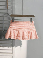 Elamini Women's Fashion Pleated Layered Decor Sweet Design Charming Polka Dot Ruffle Hem Vacation Style Skirt