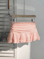 Elamini Women's Fashion Pleated Layered Decor Sweet Design Charming Polka Dot Ruffle Hem Vacation Style Skirt